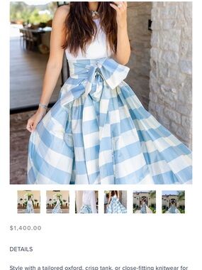 Luciana Atelier Silk A-Line Blue and White Gingham Bow Maxi Skirt